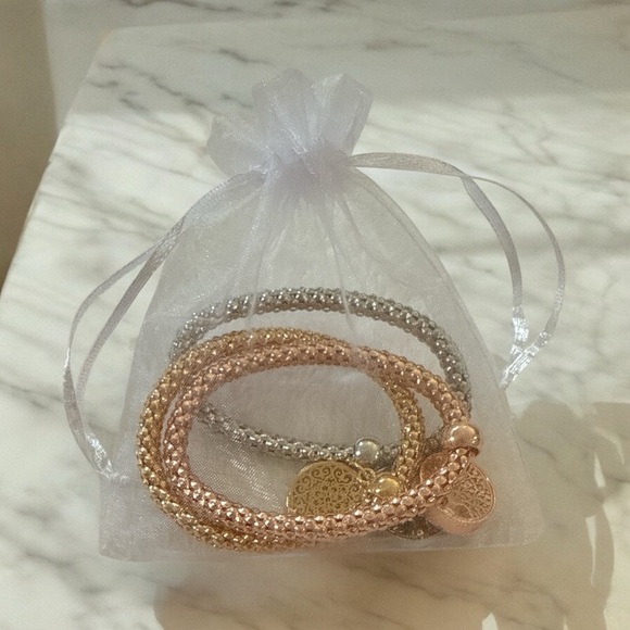 Tree of Life Crystal Charm Stretch Bracelet Set Rose Gold Silver Gold Tri-Color - Picture 8 of 8